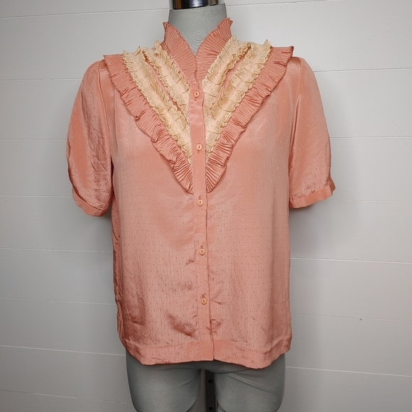 STUNNING Vintage 70's Ruffle Blouse Size M - Picture 2 of 12